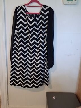 Accidentally In Love Black & White Chevron Mini Dress